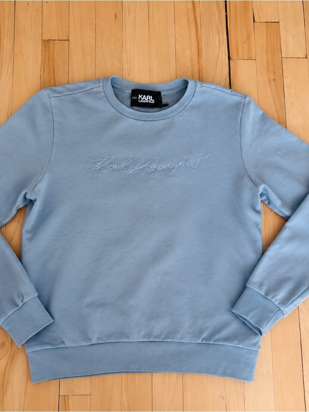 Karl Lagerfeld Signature Logo Crewneck Sweatshirt Powder Blue Size S